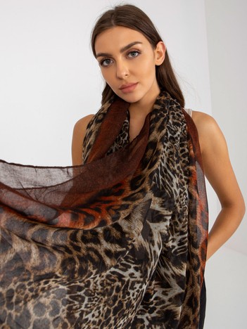 Brown-dark orange scarf in animal printy