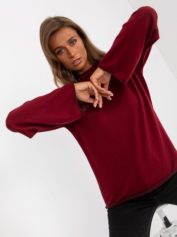 Burgundy women's classic sweater with stand-up collar 