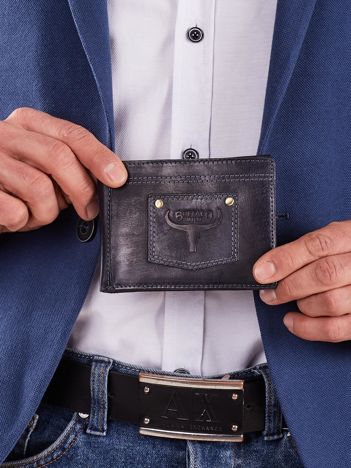 Ciemnoniebieski męski portfel z naszywką