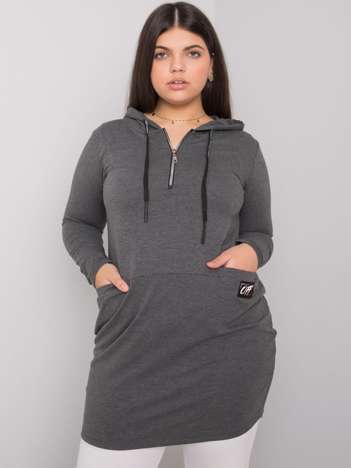 Dark Grey Plus Size Cotton Tunic With Kierra Hooded