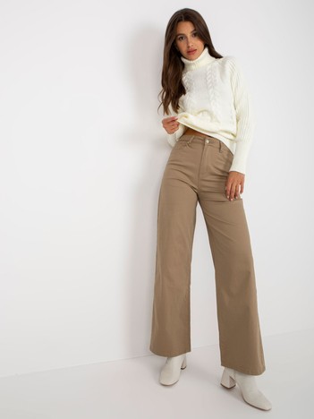 Dark beige wide cotton pants high waist