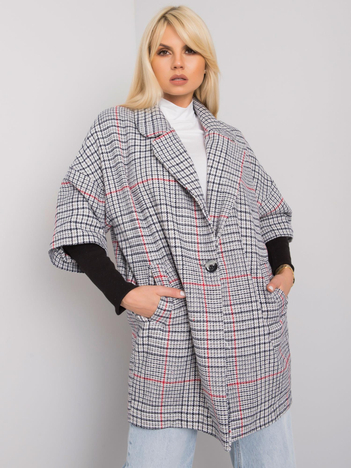 Grey and black loose plaid coat by Emily RUE PARIS