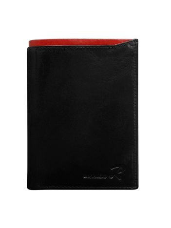 Leather wallet for men black with red trim