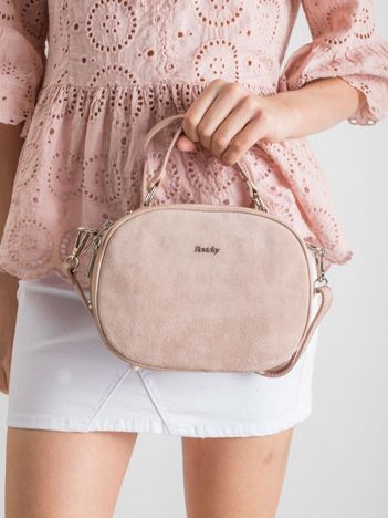 Light pink leather mailbag with suede