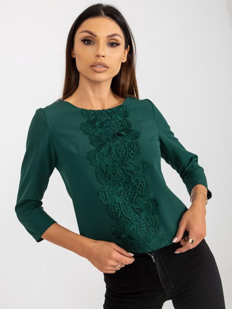 Dark Green Short Formal Blouse with 3/4 Sleeves