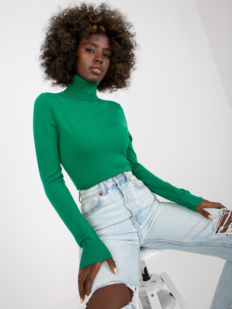 Dark Green Women's Turtleneck Sweater With Viscose  