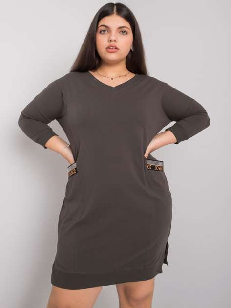 Dark Khaki Plus Size Dress with Susan Pockets 