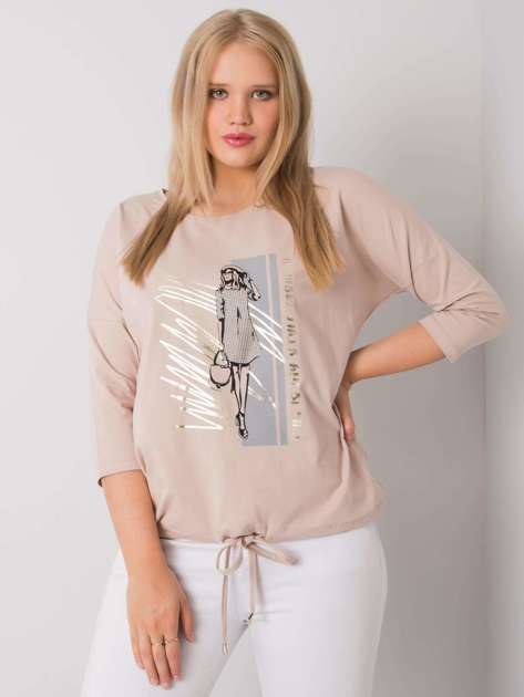 Light Beige Plus Size Ladies Blouse with Vertise Print 