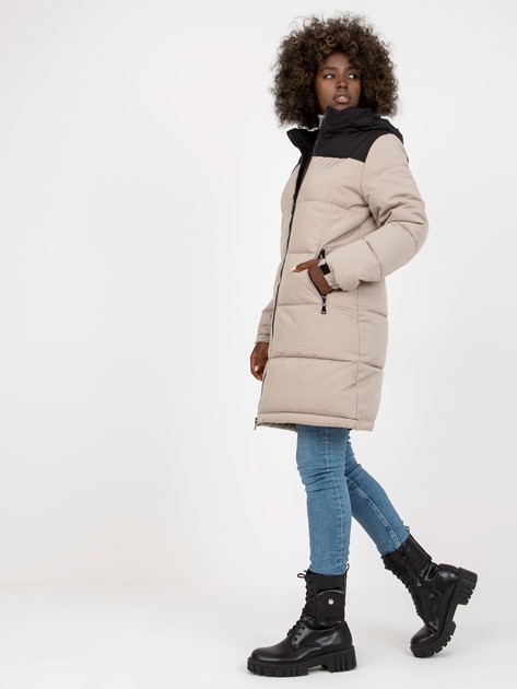 Light Grey and Black Quilted Winter Jacket with Hooded 