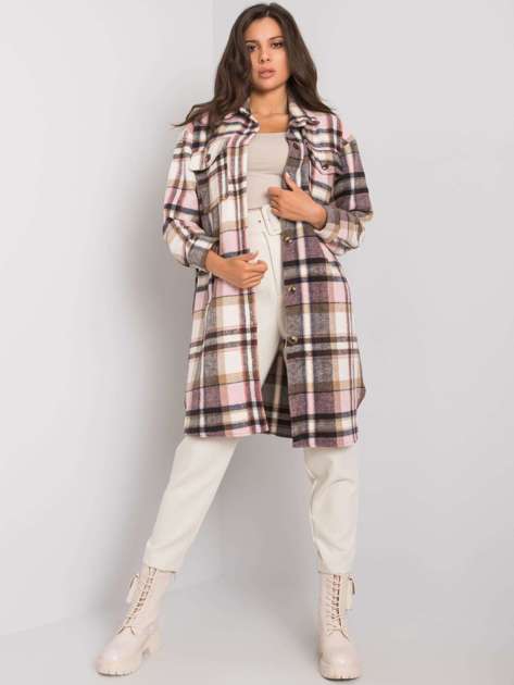 Light pink and beige long checked shirt Roze