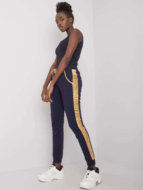 Navy blue and gold sweatpants with Ewelyn stripe