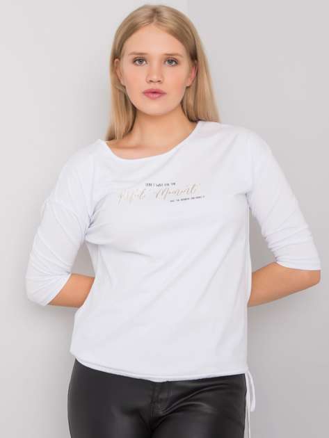 White plus size blouse with Raven inscription 